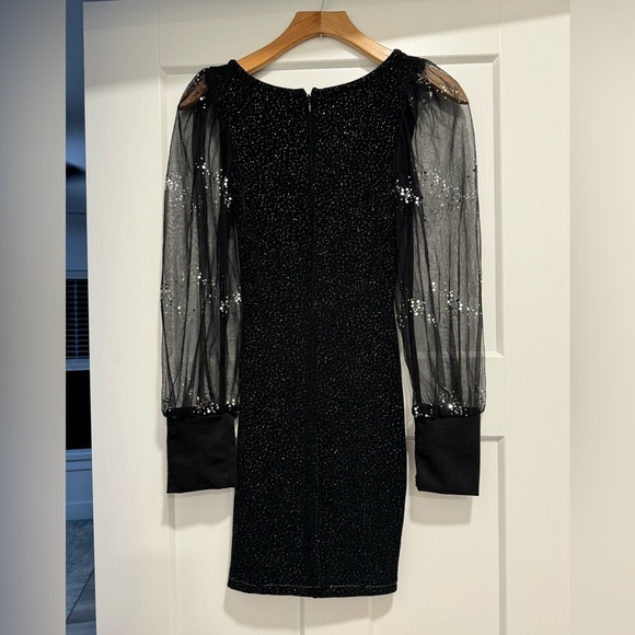 Leo Narducci black shimmer mini mesh long sleeve dress - Picture 1 of 11